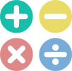 Math operation symbols shown two by two. Addition, subtraction, multiplication, and division.